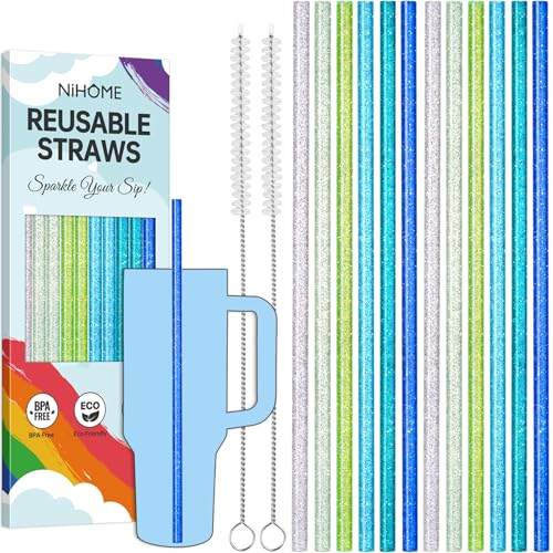 NiHome 12-Pack Glitter Replacement Straws for Stanley Tumbler (Gradient Blue) von NiHome