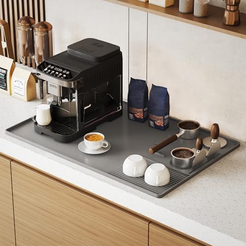NiHome 3-in-1 Unterlage Silikonmatte für Kaffeemaschine mit Tamper-Pad, Abtropfbereich & verschüttsicherem Rand, 40x60cm Rutschfeste Matte für Espresso Maschinen & Vielseitige Verwendung in der Küche von NiHome