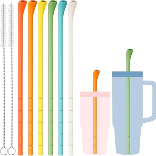 NiHome 6 Stück Silikon-Anti-Falten-Trinkhalme für 40oz / 30oz Stanley Becher mit Bürsten – Faltenfreie Strohhalme für Becher in verschiedenen Größen – Wiederverwendbare Trinkhalme (Sommerfarben) von NiHome