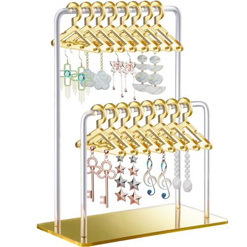NiHome Acryl-Ohrringhalter mit einzigartigem zweistufigem Design, niedliche Miniatur-Kleiderbügel mit geräumigem Stauraum für 48 Paar, Spiegel-Display für Heim Waschtisch & Einzelhandel von NiHome