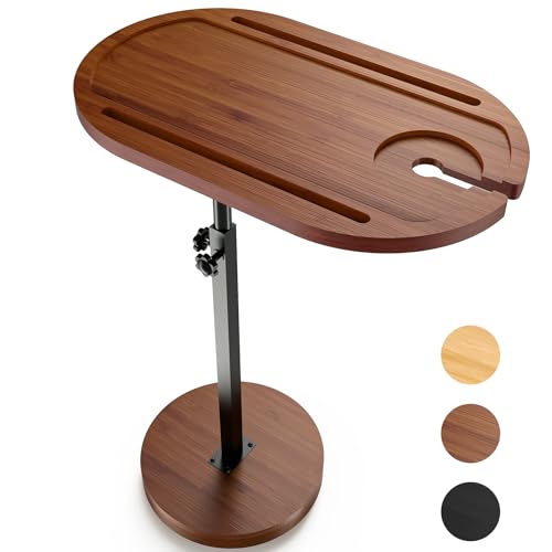 NiHome C Form Beistelltisch aus Bambus, Höhenverstellbar mit Verdickter Stabiler Basis, Sofatisch mit 360° drehbarem Tischplatte, Mobiler Side Table für Couch, Badewanne, Balkon,Bett(Braun) von NiHome