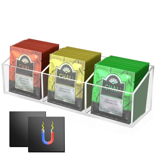 NiHome Magnetischer Teebeutel-Organizer aus Acryl Teebox mit 3 Fächern, vielseitige Aufbewahrungslösung für Tee Aufbewahrung, langlebiges, schlankes Design mit kompakter von NiHome