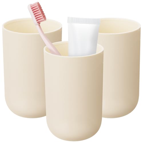 NiHome Zahnputzbecher 3 Stück – 400 ml Zahnbürstenbecher aus Kunststoff, Bruchsicher & Wiederverwendbar, Zahnbecher Set für Badezimmer, Zahnbürstenhalter & Mundspülungsbecher (Creme) von NiHome