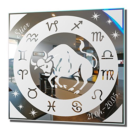 NiTec Olbernhau Motivspiegel Sternzeichen Stier Astrologie Spiegel mit Gravur Deko Wandbild (45x45cm) von NiTec Olbernhau