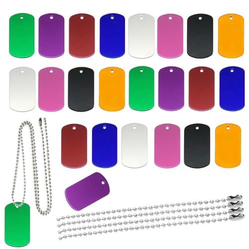 Niaciswe Blanko-Tags aus Aluminium 24 Stück Blanko Schwarz Dogtag Metall-Hundemarke Rechteck Blanko-Metall-Marken Blanko-Hundemarken Erkennungsmarken Hundemarken Dog Tag Dogtags mit 5 Stück Kugelkette Niaciswe Blanko-Tags aus Aluminium 24 Stück Blanko Schwarz Dogtag Metall-Hundemarke Rechteck Blanko-Metall-Marken Blanko-Hundemarken Erkennungsmarken Hundemarken Dog Tag Dogtags mit 5 Stück Kugelkette von Niaciswe