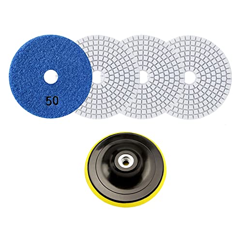 Niaciswe Diamant Polierscheiben 4 Stück Diamant Nass Polierscheibe Set Diamant Schleifpad Polierscheibe Pads für Granit Schleifpads mit Backing Halter Disc für Granit Beton Stein Keramik Polieren von Niaciswe