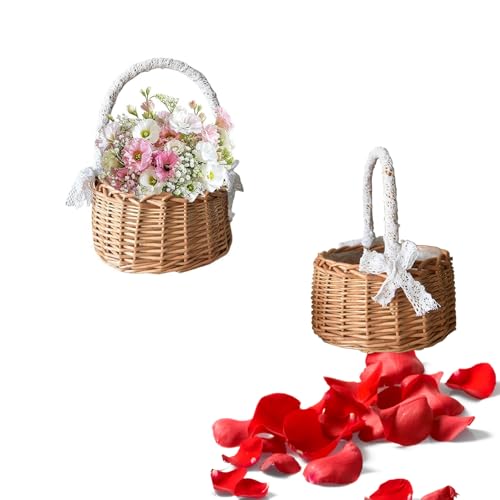 Niaciswe Geflochtener Blumenkorb 2 Stück für Hochzeit - Blumenvase, Streukorb, Blumenkinder Korb, Streukörbchen, Weidenkorb Mini Mit Griffen und Band Niaciswe Geflochtener Blumenkorb 2 Stück für Hochzeit - Blumenvase, Streukorb, Blumenkinder Korb, Streukörbchen, Weidenkorb Mini Mit Griffen und Band von Niaciswe
