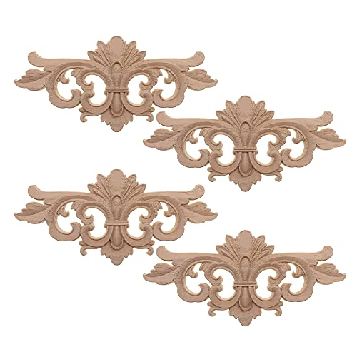 Niaciswe Holz Ornament 4 Stück Holz Skulptur Applique Onlay Lange Geschnitzte Holzschnitzerei Applikation Holz Geschnitzte Unbemalte für Möbel Dekoration Schrank Fenster Tür Bett Dekor von Niaciswe