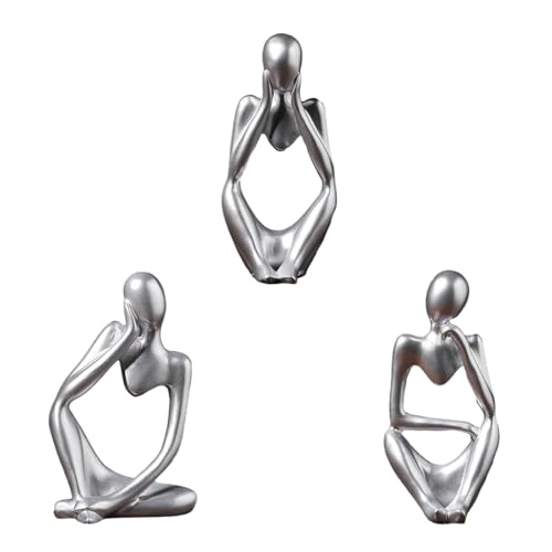 Niaciswe Deko Modern 3 Teiliges Set Silber Harz Statue Set Akzentkunst Fensterbank Deko Skulptur Deko Deko Wohnzimmer Modern BüCherregal Fensterbank Deko Dekoration Schlafzimmer von Niaciswe