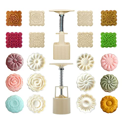 Niaciswe Mondkuchen Form 12 Stück Runde Gebäck Mooncake Platz Blume Mond Kuchenform Mould Cookie Stamp Mooncake Mooncake Form Mooncake Mold Mooncake Mould Press für Backen DIY Cookie Weiß von Niaciswe