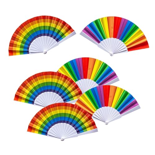 Niaciswe Regenbogen Handfächer 6 Stück Regenbogen Faltfächer Regenbogen Fächer Regenbogen-Faltfächer Handfächer Regenbogen Rainbow Folding Hand Fans Klein Faltbar Handfächer Regenbogen-Fans für Party von Niaciswe
