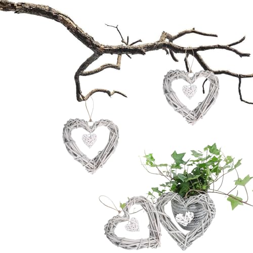 Niaciswe Weidenherz Herz Korbweide Kranz Dekor 2 Stück Weidenherz Wandbehang Herz Korbweide Kranz Dekor Geflecht Herzförmige Weidenherz Deko Fensterdeko für Photo Wall von Niaciswe