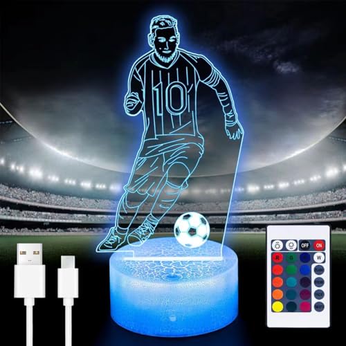 Niaetuto Fußball-Nachtlicht für Kinder, 3D-Lampe, Fußball, 16 Farben, Nachttischlampe für Kinder mit Fernbedienung, Geschenk Fußball für Mädchen, Jungen, Wohnzimmer Schlafzimmer Dekor von Niaetuto