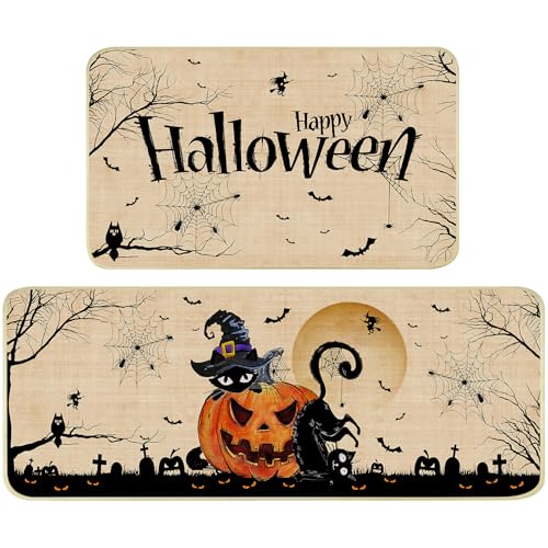 Nialnant Halloween-Küchenmatten-Set, schwarze Katze, Kürbis, Küchenteppiche für Boden, waschbar, rutschfest, Badezimmerteppich, Schlafzimmerteppich, 43,2 x 119,2 cm + 43,2 x 76,2 cm, 2 Stück Nialnant Halloween-Küchenmatten-Set, schwarze Katze, Kürbis, Küchenteppiche für Boden, waschbar, rutschfest, Badezimmerteppich, Schlafzimmerteppich, 43,2 x 119,2 cm + 43,2 x 76,2 cm, 2 Stück von Nialnant