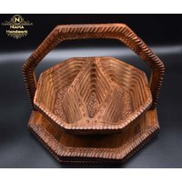 Trockenfrüchte Korb Aus Echt Holz Faltbar Servierkorb Mit 3 Fächern von NiamaHandwerk