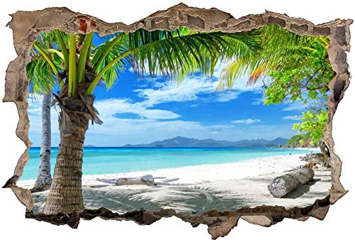 3D-Effekt Wandtattoo Aufkleber Durchbruch selbstklebendes Wandbild Wandsticker Wanddurchbruch Wandaufkleber Palmen Meer Strand Beach Wanddeko fürs Kinderzimmer 80x120cm von Nian