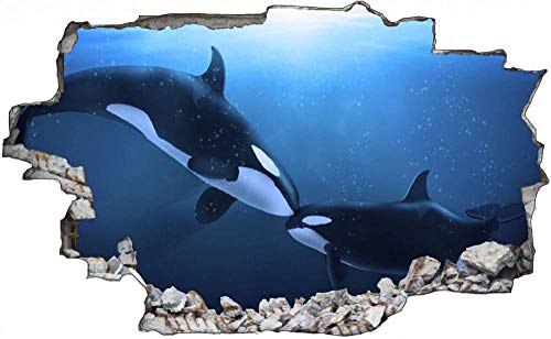 Wandtattoo Wandsticker Wandaufkleber 3D-Effekt Durchbruch Orca Killerwal Wal für Babyzimmer Kinderzimmer 60x90cm von Nian