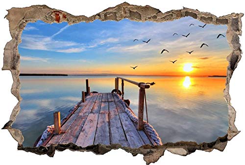 Wandtattoo Wandsticker Wandaufkleber 3D-Effekt Durchbruch Steg Sonnenuntergang See Landschaft für Babyzimmer Kinderzimmer 80x120cm von Nian