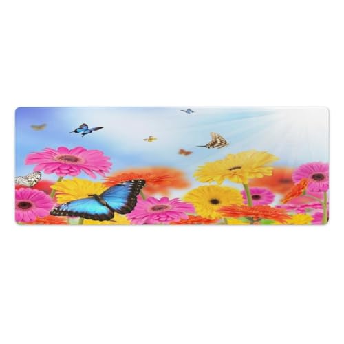 Großes Gaming-Mauspad, Blumen mit Schmetterlings-Druck, Schreibtischmatte, rutschfeste wasserdichte Gummiunterseite, verlängerte lange Schreibtischunterlage, Tastaturmatte, Mauspads Großes Gaming-Mauspad, Blumen mit Schmetterlings-Druck, Schreibtischmatte, rutschfeste wasserdichte Gummiunterseite, verlängerte lange Schreibtischunterlage, Tastaturmatte, Mauspads von Niapessel