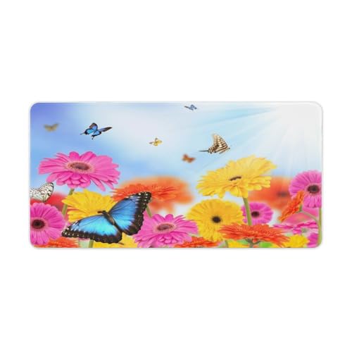Großes Gaming-Mauspad, Blumen mit Schmetterlings-Druck, Schreibtischmatte, rutschfeste wasserdichte Gummiunterseite, verlängerte lange Schreibtischunterlage, Tastaturmatte, Mauspads Großes Gaming-Mauspad, Blumen mit Schmetterlings-Druck, Schreibtischmatte, rutschfeste wasserdichte Gummiunterseite, verlängerte lange Schreibtischunterlage, Tastaturmatte, Mauspads von Niapessel