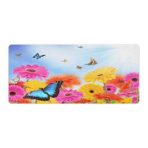 Großes Gaming-Mauspad, Blumen mit Schmetterlings-Druck, Schreibtischmatte, rutschfeste wasserdichte Gummiunterseite, verlängerte lange Schreibtischunterlage, Tastaturmatte, Mauspads Großes Gaming-Mauspad, Blumen mit Schmetterlings-Druck, Schreibtischmatte, rutschfeste wasserdichte Gummiunterseite, verlängerte lange Schreibtischunterlage, Tastaturmatte, Mauspads von Niapessel