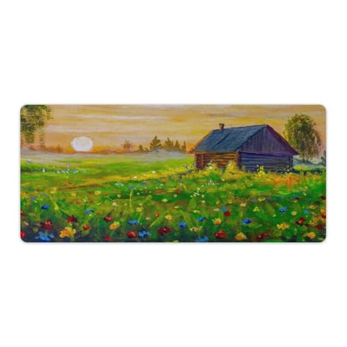 Großes Gaming-Mauspad, Dorfhaus in Blumen, Felddruck, Schreibtischmatte, rutschfest, wasserdicht, Gummiunterseite, verlängerte lange Tastaturmatte, Schreibtischzubehör für Gaming, Büro und Zuhause, 40 Großes Gaming-Mauspad, Dorfhaus in Blumen, Felddruck, Schreibtischmatte, rutschfest, wasserdicht, Gummiunterseite, verlängerte lange Tastaturmatte, Schreibtischzubehör für Gaming, Büro und Zuhause, 40 von Niapessel