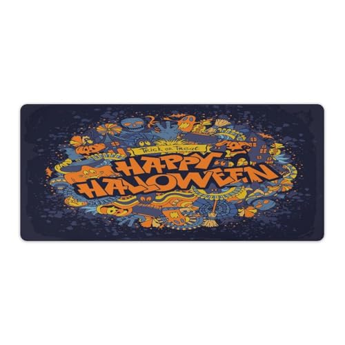 Großes Gaming-Mauspad, Happy Halloween, Retro-Kritzelei-Druck, Schreibtischmatte, rutschfeste wasserdichte Gummiunterseite, verlängerte lange Tastaturmatte, Schreibtischzubehör für Gaming, Büro und Großes Gaming-Mauspad, Happy Halloween, Retro-Kritzelei-Druck, Schreibtischmatte, rutschfeste wasserdichte Gummiunterseite, verlängerte lange Tastaturmatte, Schreibtischzubehör für Gaming, Büro und von Niapessel