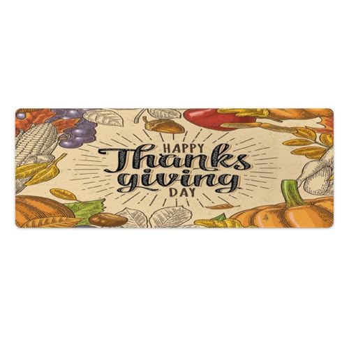 Großes Gaming-Mauspad, Happy Thanksgiving Vintage-Druck, Schreibtischmatte, rutschfeste wasserdichte Gummiunterseite, verlängerte lange Tastaturmatte, Schreibtischzubehör für Gaming, Büro und Zuhause von Niapessel