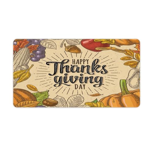 Großes Gaming-Mauspad, Happy Thanksgiving Vintage-Druck, Schreibtischmatte, rutschfeste wasserdichte Gummiunterseite, verlängerte lange Tastaturmatte, Schreibtischzubehör für Gaming, Büro und Zuhause von Niapessel
