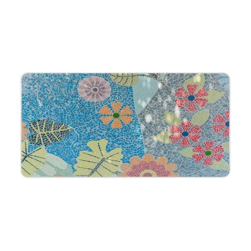 Großes Gaming-Mauspad, Kunstblumen-Blätter-Druck, Schreibtischmatte, rutschfeste wasserdichte Gummiunterseite, verlängerte lange Schreibtischunterlage, Tastaturmatte, Mauspads, Schreibtischzubehör für von Niapessel