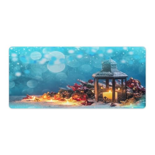 Großes Gaming-Mauspad, Laterne, Weihnachtsdekoration, Druck, Schreibtischmatte, rutschfeste wasserdichte Gummiunterseite, verlängerte lange Tastaturmatte, Schreibtischzubehör für Gaming, Büro und von Niapessel