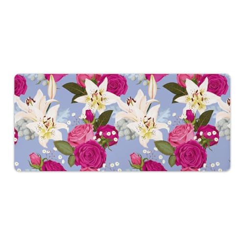 Großes Gaming-Mauspad, Motiv: Lilien und Rosen, rutschfeste wasserdichte Gummiunterseite, verlängerte lange Schreibtischunterlage, Tastaturmatte, Mauspads, Schreibtischzubehör für Gaming, Büro und Großes Gaming-Mauspad, Motiv: Lilien und Rosen, rutschfeste wasserdichte Gummiunterseite, verlängerte lange Schreibtischunterlage, Tastaturmatte, Mauspads, Schreibtischzubehör für Gaming, Büro und von Niapessel