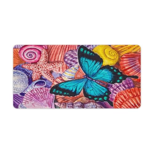 Großes Gaming-Mauspad, Motiv: Schmetterling auf Muscheln, rutschfeste wasserdichte Gummiunterseite, verlängerte lange Tastaturmatte, Schreibtischzubehör für Gaming, Büro und Zuhause, 30 x 60 cm Großes Gaming-Mauspad, Motiv: Schmetterling auf Muscheln, rutschfeste wasserdichte Gummiunterseite, verlängerte lange Tastaturmatte, Schreibtischzubehör für Gaming, Büro und Zuhause, 30 x 60 cm von Niapessel
