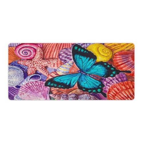 Großes Gaming-Mauspad, Motiv: Schmetterling auf Muscheln, rutschfeste wasserdichte Gummiunterseite, verlängerte lange Tastaturmatte, Schreibtischzubehör für Gaming, Büro und Zuhause, 40 x 90 cm Großes Gaming-Mauspad, Motiv: Schmetterling auf Muscheln, rutschfeste wasserdichte Gummiunterseite, verlängerte lange Tastaturmatte, Schreibtischzubehör für Gaming, Büro und Zuhause, 40 x 90 cm von Niapessel