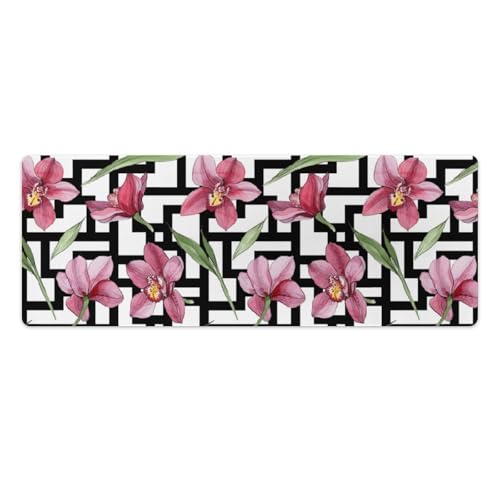 Großes Gaming-Mauspad, Orchideen-Blumen-Druck-Schreibtischmatte, rutschfeste wasserdichte Gummiunterseite, verlängerte lange Schreibtischunterlage, Tastaturmatte, Mauspads, Schreibtischzubehör für von Niapessel