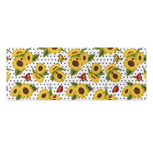 Großes Gaming-Mauspad, Sonnenblumen, Schmetterlinge, Punktemuster, rutschfeste wasserdichte Gummiunterseite, verlängerte lange Tastaturmatte, Schreibtischzubehör für Gaming, Büro und Zuhause, 30 x 80 Großes Gaming-Mauspad, Sonnenblumen, Schmetterlinge, Punktemuster, rutschfeste wasserdichte Gummiunterseite, verlängerte lange Tastaturmatte, Schreibtischzubehör für Gaming, Büro und Zuhause, 30 x 80 von Niapessel