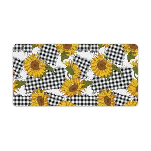 Großes Gaming-Mauspad, Sonnenblumen-Blumen auf kariertem Druck, rutschfeste wasserdichte Gummiunterseite, verlängerte lange Tastaturmatte, Schreibtischzubehör für Gaming, Büro und Zuhause, 30 x 60 cm Großes Gaming-Mauspad, Sonnenblumen-Blumen auf kariertem Druck, rutschfeste wasserdichte Gummiunterseite, verlängerte lange Tastaturmatte, Schreibtischzubehör für Gaming, Büro und Zuhause, 30 x 60 cm von Niapessel