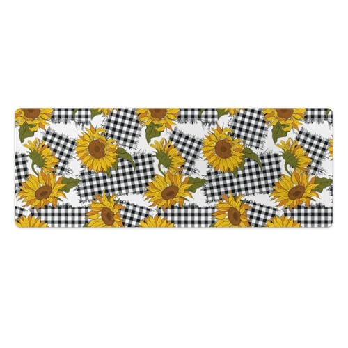 Großes Gaming-Mauspad, Sonnenblumen-Blumen auf kariertem Druck, rutschfeste wasserdichte Gummiunterseite, verlängerte lange Tastaturmatte, Schreibtischzubehör für Gaming, Büro und Zuhause, 30 x 80 cm Großes Gaming-Mauspad, Sonnenblumen-Blumen auf kariertem Druck, rutschfeste wasserdichte Gummiunterseite, verlängerte lange Tastaturmatte, Schreibtischzubehör für Gaming, Büro und Zuhause, 30 x 80 cm von Niapessel