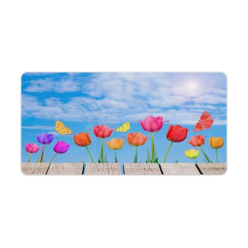 Großes Gaming-Mauspad, Tulpen, Blumen und Schmetterlinge, Schreibtischmatte, rutschfeste wasserdichte Gummiunterseite, verlängerte lange Schreibtischunterlage, Tastaturmatte, Mauspads Großes Gaming-Mauspad, Tulpen, Blumen und Schmetterlinge, Schreibtischmatte, rutschfeste wasserdichte Gummiunterseite, verlängerte lange Schreibtischunterlage, Tastaturmatte, Mauspads von Niapessel
