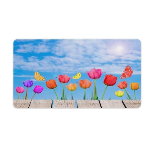 Großes Gaming-Mauspad, Tulpen, Blumen und Schmetterlinge, Schreibtischmatte, rutschfeste wasserdichte Gummiunterseite, verlängerte lange Schreibtischunterlage, Tastaturmatte, Mauspads Großes Gaming-Mauspad, Tulpen, Blumen und Schmetterlinge, Schreibtischmatte, rutschfeste wasserdichte Gummiunterseite, verlängerte lange Schreibtischunterlage, Tastaturmatte, Mauspads von Niapessel
