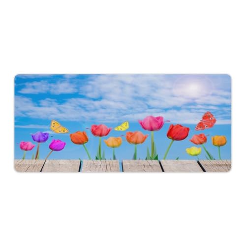 Großes Gaming-Mauspad, Tulpen, Blumen und Schmetterlinge, Schreibtischmatte, rutschfeste wasserdichte Gummiunterseite, verlängerte lange Schreibtischunterlage, Tastaturmatte, Mauspads Großes Gaming-Mauspad, Tulpen, Blumen und Schmetterlinge, Schreibtischmatte, rutschfeste wasserdichte Gummiunterseite, verlängerte lange Schreibtischunterlage, Tastaturmatte, Mauspads von Niapessel
