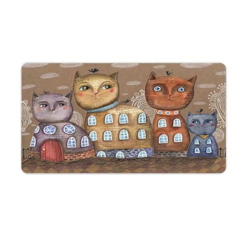 Großes Gaming-Mauspad, abstrakte Katzenstadt-Kunstdruck-Schreibtischmatte, rutschfeste, wasserdichte Gummiunterseite, verlängerte lange Schreibtischunterlage, Tastaturmatte, Mauspads Großes Gaming-Mauspad, abstrakte Katzenstadt-Kunstdruck-Schreibtischmatte, rutschfeste, wasserdichte Gummiunterseite, verlängerte lange Schreibtischunterlage, Tastaturmatte, Mauspads von Niapessel