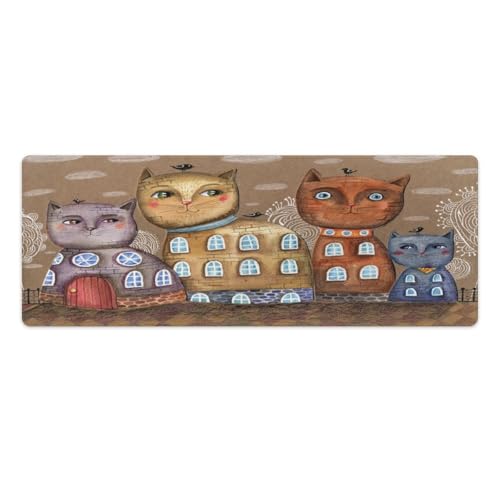 Großes Gaming-Mauspad, abstrakte Katzenstadt-Kunstdruck-Schreibtischmatte, rutschfeste wasserdichte Gummiunterseite, verlängerte lange Schreibtischunterlage, Tastaturmatte, Mauspads Großes Gaming-Mauspad, abstrakte Katzenstadt-Kunstdruck-Schreibtischmatte, rutschfeste wasserdichte Gummiunterseite, verlängerte lange Schreibtischunterlage, Tastaturmatte, Mauspads von Niapessel