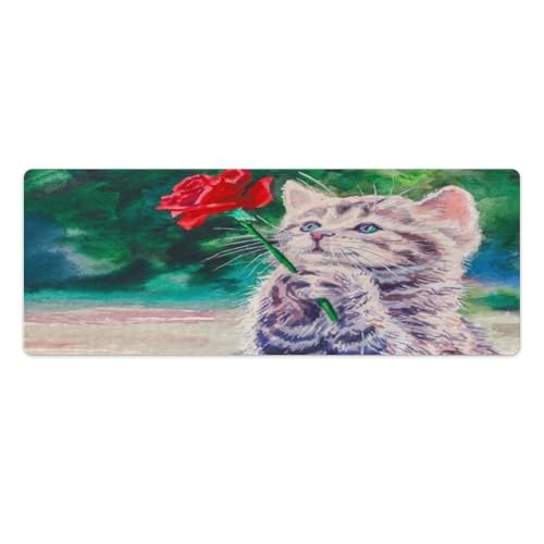 Großes Gaming-Mauspad, niedliche Katze und rote Rose, rutschfeste wasserdichte Gummiunterseite, verlängerte lange Tastaturmatte, Schreibtischzubehör für Gaming, Büro und Zuhause, 30 x 80 cm Großes Gaming-Mauspad, niedliche Katze und rote Rose, rutschfeste wasserdichte Gummiunterseite, verlängerte lange Tastaturmatte, Schreibtischzubehör für Gaming, Büro und Zuhause, 30 x 80 cm von Niapessel