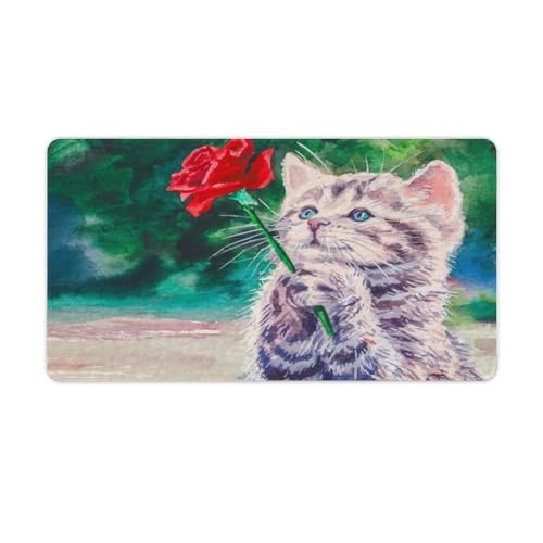 Großes Gaming-Mauspad, niedliche Katze und rote Rose, rutschfeste wasserdichte Gummiunterseite, verlängerte lange Tastaturmatte, Schreibtischzubehör für Gaming, Büro und Zuhause, 40 x 75 cm Großes Gaming-Mauspad, niedliche Katze und rote Rose, rutschfeste wasserdichte Gummiunterseite, verlängerte lange Tastaturmatte, Schreibtischzubehör für Gaming, Büro und Zuhause, 40 x 75 cm von Niapessel