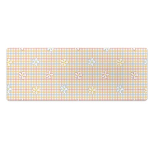 Großes Gaming-Mauspad, orange-rosa karierte Blumen, rutschfeste wasserdichte Gummiunterseite, verlängerte lange Tastaturmatte, Schreibtischzubehör für Gaming, Büro und Zuhause, 30 x 80 cm Großes Gaming-Mauspad, orange-rosa karierte Blumen, rutschfeste wasserdichte Gummiunterseite, verlängerte lange Tastaturmatte, Schreibtischzubehör für Gaming, Büro und Zuhause, 30 x 80 cm von Niapessel