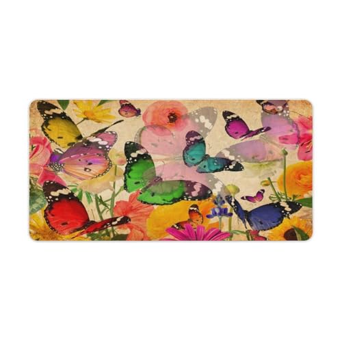 Großes Gaming-Mauspad, schöne Blumen und Schmetterlinge, Schreibtischmatte, rutschfeste wasserdichte Gummiunterseite, verlängerte lange Schreibtischunterlage, Tastaturmatte, Mauspads Großes Gaming-Mauspad, schöne Blumen und Schmetterlinge, Schreibtischmatte, rutschfeste wasserdichte Gummiunterseite, verlängerte lange Schreibtischunterlage, Tastaturmatte, Mauspads von Niapessel