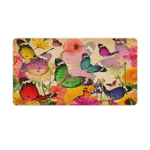 Großes Gaming-Mauspad, schöne Blumen und Schmetterlinge, Schreibtischmatte, rutschfeste wasserdichte Gummiunterseite, verlängerte lange Schreibtischunterlage, Tastaturmatte, Mauspads Großes Gaming-Mauspad, schöne Blumen und Schmetterlinge, Schreibtischmatte, rutschfeste wasserdichte Gummiunterseite, verlängerte lange Schreibtischunterlage, Tastaturmatte, Mauspads von Niapessel