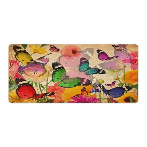 Großes Gaming-Mauspad, schöne Blumen und Schmetterlinge, Schreibtischmatte, rutschfeste wasserdichte Gummiunterseite, verlängerte lange Schreibtischunterlage, Tastaturmatte, Mauspads Großes Gaming-Mauspad, schöne Blumen und Schmetterlinge, Schreibtischmatte, rutschfeste wasserdichte Gummiunterseite, verlängerte lange Schreibtischunterlage, Tastaturmatte, Mauspads von Niapessel
