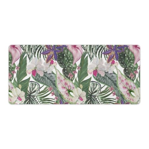Großes Gaming-Mauspad, tropische Blätter und Blumen, rutschfeste wasserdichte Gummiunterseite, verlängerte lange Schreibtischunterlage, Tastaturmatte, Mauspads, Schreibtischzubehör für Gaming, Büro Großes Gaming-Mauspad, tropische Blätter und Blumen, rutschfeste wasserdichte Gummiunterseite, verlängerte lange Schreibtischunterlage, Tastaturmatte, Mauspads, Schreibtischzubehör für Gaming, Büro von Niapessel